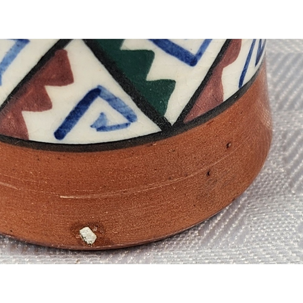 5 SIGNED Hand Painted Peruvian Pottery Cups Ruiz Caro 2-1/4", Folk Art Geometric - Picture 5 of 5